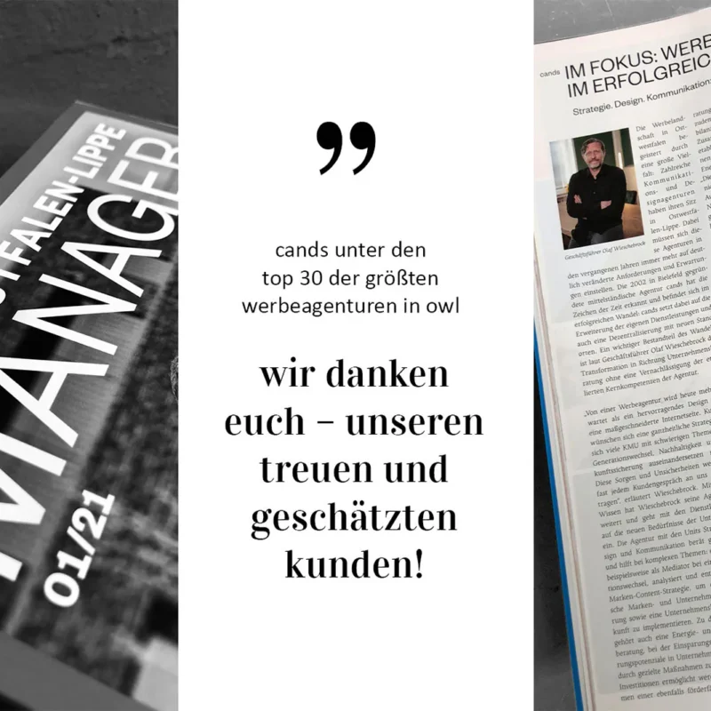 OWL Manager Magazin: cands unter den Top 30 größten Werbeagenturen in OWL